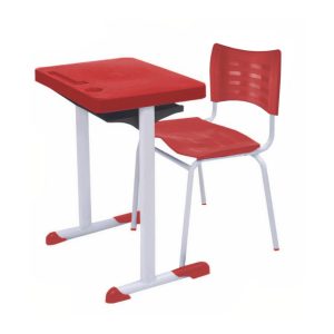 Kit Escolar Individual VERMELHO – (Mesa e Cadeira) – ADULTO – TAMPO PLÁSTICO - COR VERMELHO - MRPLAST - 54002