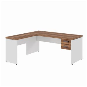 Mesa em L (Mesa 1,70m + Mesa Auxiliar) - C/ Gavetas - WORKSTART - NOGAL SEVILHA/BRANCO - 34326
