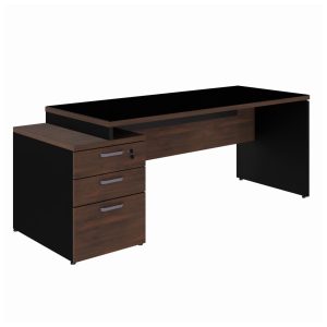 Mesa PEDESTAL RETA c/ VIDRO - 1,92X0,70m MARSALA / PRETO - 23500